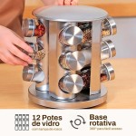 Porta Condimentos Temperos Giratório 12 Potes Vidro com Tampa Inox Organizador Cozinha Compacto - Imagem 4
