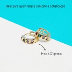 Brinco Argola Dourado com Fecho Click e Micro Zircônia Colorida Semijoia Folheada a Ouro 18k - Imagem 4