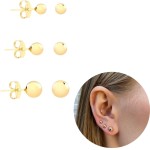 Trio de brincos Bolinha antialérgico Banhada Ouro 18k 3 pares - Imagem 2