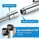 Ducha Higiênica Luxo 100% Metal – Chuveiro para Banheiro com Acabamento Preto Fosco, Design Moderno e Durável, Valvula de 1/2 polegada, Mangueira 1,50m Inclusa (prata) - Imagem 9