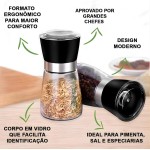 Kit 2 Moedor Triturador Giratório de Sal Pimenta Premium em Vidro Aço Inox com Tampa Regulador de Espessura Ideal para Temperos Grãos e Condimentos Secos - Imagem 3