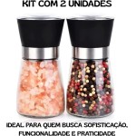 Kit 2 Moedor Triturador Giratório de Sal Pimenta Premium em Vidro Aço Inox com Tampa Regulador de Espessura Ideal para Temperos Grãos e Condimentos Secos - Imagem 4