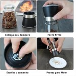 Kit 2 Moedor Triturador Giratório de Sal Pimenta Premium em Vidro Aço Inox com Tampa Regulador de Espessura Ideal para Temperos Grãos e Condimentos Secos - Imagem 6