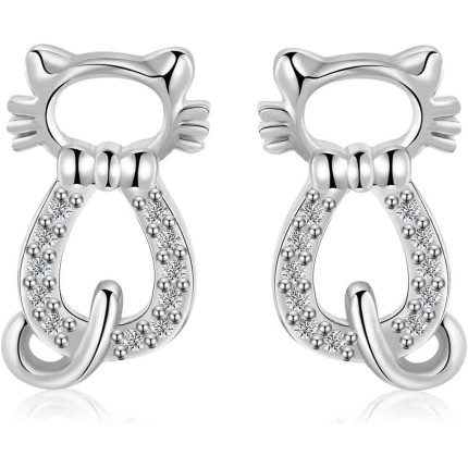 FLORA BRINCOS FEMININOS BRINCO GATO FOLHEADO OURO 18K ZIRCÔNIA CRAVEJADA