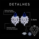 Brincos Femininos Festa Luxo "Mystic Feather" – Cravejado em Zircônias Marquise – 4 Cores – Moderno, Elegante e Sofisticado – Acompanha Bolsa de Veludo - Imagem 3