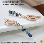 Brinco Feminino Cristais Zircônia Azul "Puro Brilho" – 4,1cm – Semijoia Elegante Clássica e Versátil para Todas as Ocasiões – Acompanha Bolsa de Veludo - Imagem 5