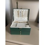 Caixas de joias para mulheres, organizador de joias de courino com veludo com cadeado, organizadores de joias para adolescentes e suporte de brinco e colar (vede) - Imagem 3