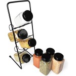 Porta Temperos Prateleira com 8 Potes Plásticos 220ML para Especiarias e Condimentos Sem Furos para Bancada Cozinha em Ferro - Imagem 5