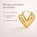 Brinco Argola Coração Dourado - Chunky, Feminino em Cobre Banhado a Ouro, Leve, Elegante e Confortável para Uso Diário - Imagem 5