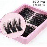 Conjunto de cachos de cílios individuais 80D, extensões de cílios de volume grosso D Curl 9-16 mm, com escova de cílios e pinça - Imagem 3