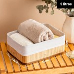Cestos Organizadores De Bambu 3 Unidades Multiuso Com Forro Perfeito Para Banheiros, Armários, Lavanderias. Bonito e Elegante (Natural) - Imagem 4