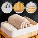 Cestos Organizadores De Bambu 3 Unidades Multiuso Com Forro Perfeito Para Banheiros, Armários, Lavanderias. Bonito e Elegante (Natural) - Imagem 5
