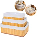 Cestos Organizadores De Bambu 3 Unidades Multiuso Com Forro Perfeito Para Banheiros, Armários, Lavanderias. Bonito e Elegante (Natural) - Imagem 7