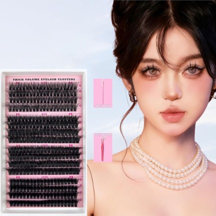 Cachos de cílios fofos 60D+80D+100D+120D, extensões individuais de volume espesso D Curl 9-18 mm, com escova de cílios e pinça