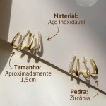Brinco Ear Cuff Feminino em Aço Inoxidável com "Strass" – Semijoia Moderna, Leve e Elegante, Estilo Contemporâneo sem Necessidade de Furo – Dourado – Acompanha Bolsa de Veludo - Imagem 3