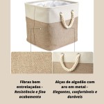 Caixa Cesto Organizador De Tecido Linho dobrável Offwhite Alça Algodão Trançado (33x33x33cm) - Imagem 4