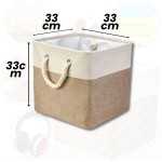 Caixa Cesto Organizador De Tecido Linho dobrável Offwhite Alça Algodão Trançado (33x33x33cm) - Imagem 6