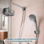 Dona D Cor, Ducha Chuveiro Autolimpante Redondo Cromado Articulável Com Chuveirinho de Mão Haste Curvada 25cm Inox Para Aquecedor a Gás Derivador Parade Banheiro - Imagem 3