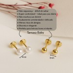 Kit Brinco infantil Pérola e Bolinha Tarraxa Baby Banhado A ouro 18k Antialergico - Imagem 6