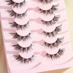 7 pares de cílios postiços olho de gato com pinça e escova, cílios curvados curtos e fofos 8D de volume fino, reutilizáveis para iniciantes - Imagem 4