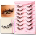 7 pares de cílios postiços olho de gato com pinça e escova, cílios curvados curtos e fofos 8D de volume fino, reutilizáveis para iniciantes - Imagem 5