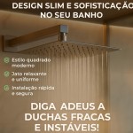 Chuveiro De Banho Premium Quadrado 20x20cm Inox, Com Braço De Parede, Alta Vazão, Para Piscina, Jardim, Área Externa, Marca VARENZIA - Imagem 5