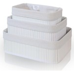 Cestos Organizadores De Bambu 3 Unidades Multiuso Com Forro Perfeito Para Banheiros, Armários, Lavanderias. Bonito e Elegante (Branco)