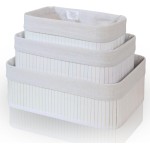 Cestos Organizadores De Bambu 3 Unidades Multiuso Com Forro Perfeito Para Banheiros, Armários, Lavanderias. Bonito e Elegante (Branco) - Imagem 7