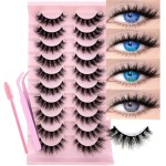 10 pares de cílios postiços com pinça e escova, cílios 8D Wispy Cat Eye Volume - Imagem 5