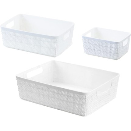 Kit 3 Cestos Organizadores Multiuso Rattan Home Organizer P-M-G Cor: Branco