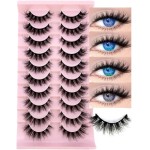 10 pares de cílios postiços com pinça e escova, cílios 8D Wispy Cat Eye Volume