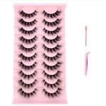 10 pares de cílios postiços com pinça e escova, cílios 8D Wispy Cat Eye Volume - Imagem 2