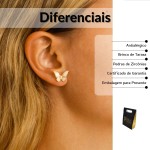Brinco Borboleta Pedra de Zircônia Cravejada Semi Joia Banhado Ouro 18k, Ideal para Presente, Perfeito para adicionar Sofisticação e Estilo, Designer Elegante e Charmoso - Imagem 3