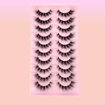 10 pares de cílios postiços com pinça e escova, cílios 8D Wispy Cat Eye Volume