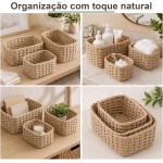 Kit 3 Cestos Organizadores Decorativos em Corda Natural Trançada Cestos Multiuso para Quarto Sala Banheiro e Decoração - Imagem 5