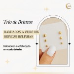 Trio de Brincos Bolinha Banhado a Ouro – 3 Tamanhos Pequeno Médio Grande - Elegante Minimalista Para Uso Diário E Ocasiões Especiais - Lunnanel Semijoias - Imagem 3