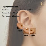 Trio de Brincos Bolinha Banhado a Ouro – 3 Tamanhos Pequeno Médio Grande - Elegante Minimalista Para Uso Diário E Ocasiões Especiais - Lunnanel Semijoias - Imagem 4