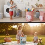 Cesto Organizador Dobrável Multiuso com Alças, Design Infantil Big Ears, Armazenamento de Roupa Suja e Brinquedos. (ROSA CACHORRO) - Imagem 4