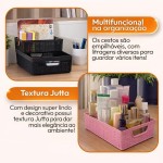 Kit 4 Cesto Organizador Plástico 5,2L Design Juta Multiuso Cozinha Banheiro Lavanderia Resistente Compacto Decorativo (Branco) - Imagem 3