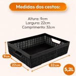 Kit 4 Cesto Organizador Plástico 5,2L Design Juta Multiuso Cozinha Banheiro Lavanderia Resistente Compacto Decorativo (Branco) - Imagem 5