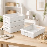 Kit 4 Cesto Organizador Plástico 5,2L Design Juta Multiuso Cozinha Banheiro Lavanderia Resistente Compacto Decorativo (Branco) - Imagem 6