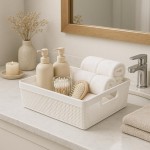 Kit 4 Cesto Organizador Plástico 5,2L Design Juta Multiuso Cozinha Banheiro Lavanderia Resistente Compacto Decorativo (Branco) - Imagem 7