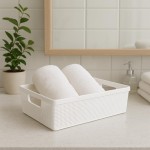 Kit 4 Cesto Organizador Plástico 5,2L Design Juta Multiuso Cozinha Banheiro Lavanderia Resistente Compacto Decorativo (Branco) - Imagem 8