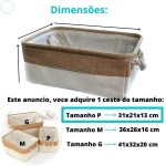 1 Caixa Cesto Organizador De Tecido Linho Dobrável 31x21x13 (off com palha) - Imagem 3