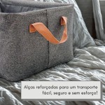 Kit 2 Organizadores Dobráveis Estruturados 25L – Cesto Organizador para Armario, Roupas e Sapatos | Poliéster Premium + MDF e Metal, 46,5x28x19 cm – Cinza com Alcas Caramelo - Imagem 3