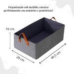 Kit 2 Organizadores Dobráveis Estruturados 25L – Cesto Organizador para Armario, Roupas e Sapatos | Poliéster Premium + MDF e Metal, 46,5x28x19 cm – Cinza com Alcas Caramelo - Imagem 6