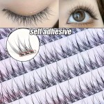 Kit de 120 peças de cílios postiços autoadesivos com escova de cílios e pinça, ondulação C, design rabo de peixe de 12 mm - estilo cruz natural - reutilizável para iniciantes - Imagem 4