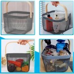 Cesto Organizador Multiuso Quadrado Telado com Alça de Madeira I Cesta Decorativa para Cozinha, Fruteira, Livros, Brinquedos e Organização I Cores Variadas I Three Brothers (Cinza) - Imagem 4