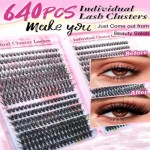 Kit individual de cílios 640 peças, grande capacidade 30D+40D + 50D D Curl 9-16 mm DIY Lash Clusters, cílios postiços individuais macios reutilizáveis com 2 escovas de cílios - Imagem 4