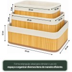 Kit 3 Cestos Organizadores Premium, Armários Ideal Para Banheiros, Armação Resistente, Natural em Bambu com Forro em Linho Lavanderias Premium. - Imagem 3